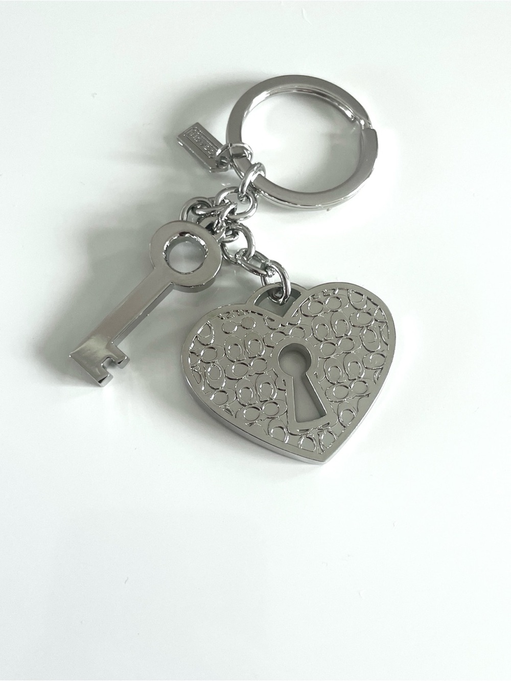 Coach Silver Heart Lock & Key Keychain - Women's Accessory - Picture 1 of 3
